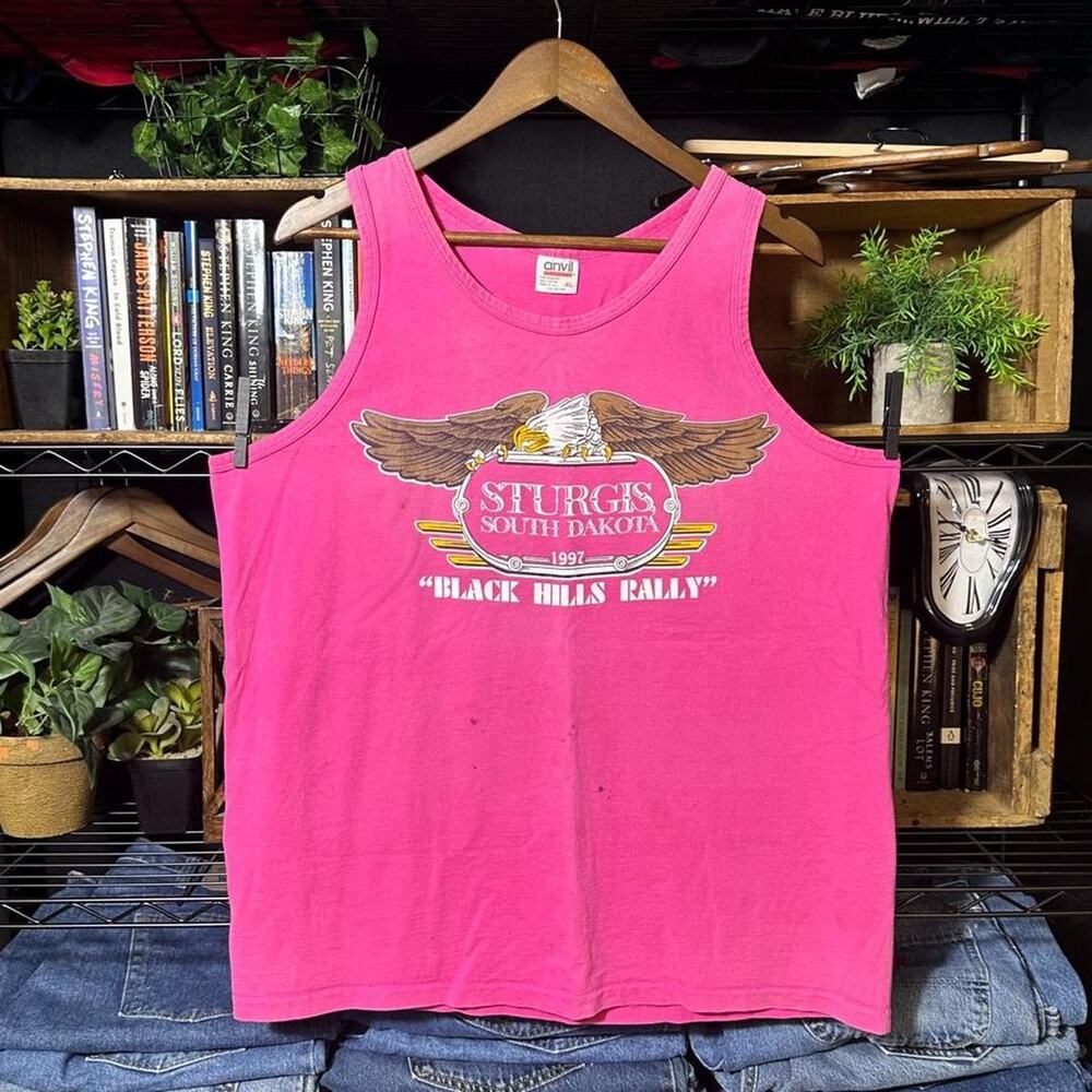 Vintage 90s Single Stitch Sturgis Bike Rally Pink Tank Top Mens XL Tee Shirt